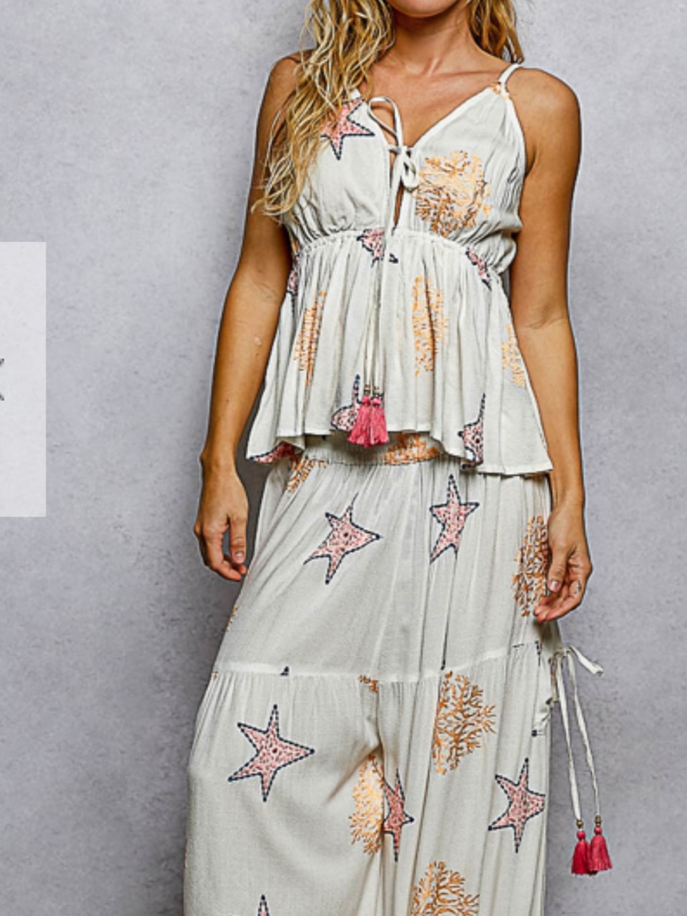 POL Cream Beach Camisole with Coral and Navy Starfish Motifs - Picture 2 of 7